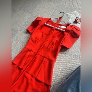 NWT Self-Portrait Orange Midi Peplum dress